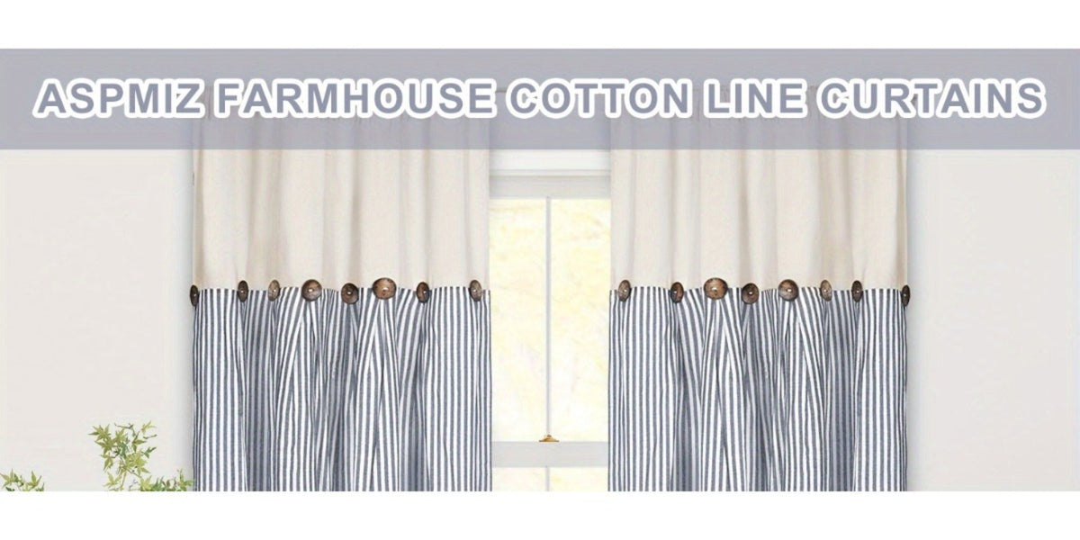 Bohemian Striped Patchwork Curtains, Semi-Sheer Rod Pocket Window Curtains for Bedroom Living Room Kitchen Cafe, Country Cottage Style, 1 or 2 Panels, Multiple Colors & Sizes
