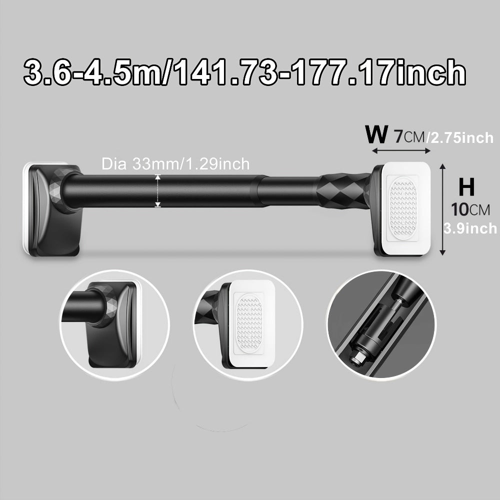 Curtain Rod, 33mm Steel Telescopic Tension Rod with Adjustable Length and No-Drill Installation for Large Windows