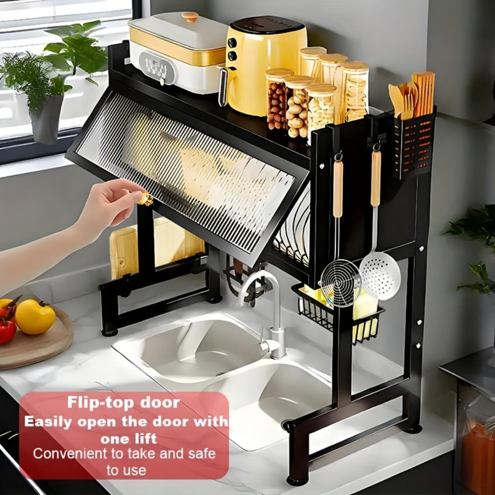 Dish Drying Rack, Multi-Layer Kitchen Countertop Organizer, Dust-Free Drainer for Plates Bowls Utensils