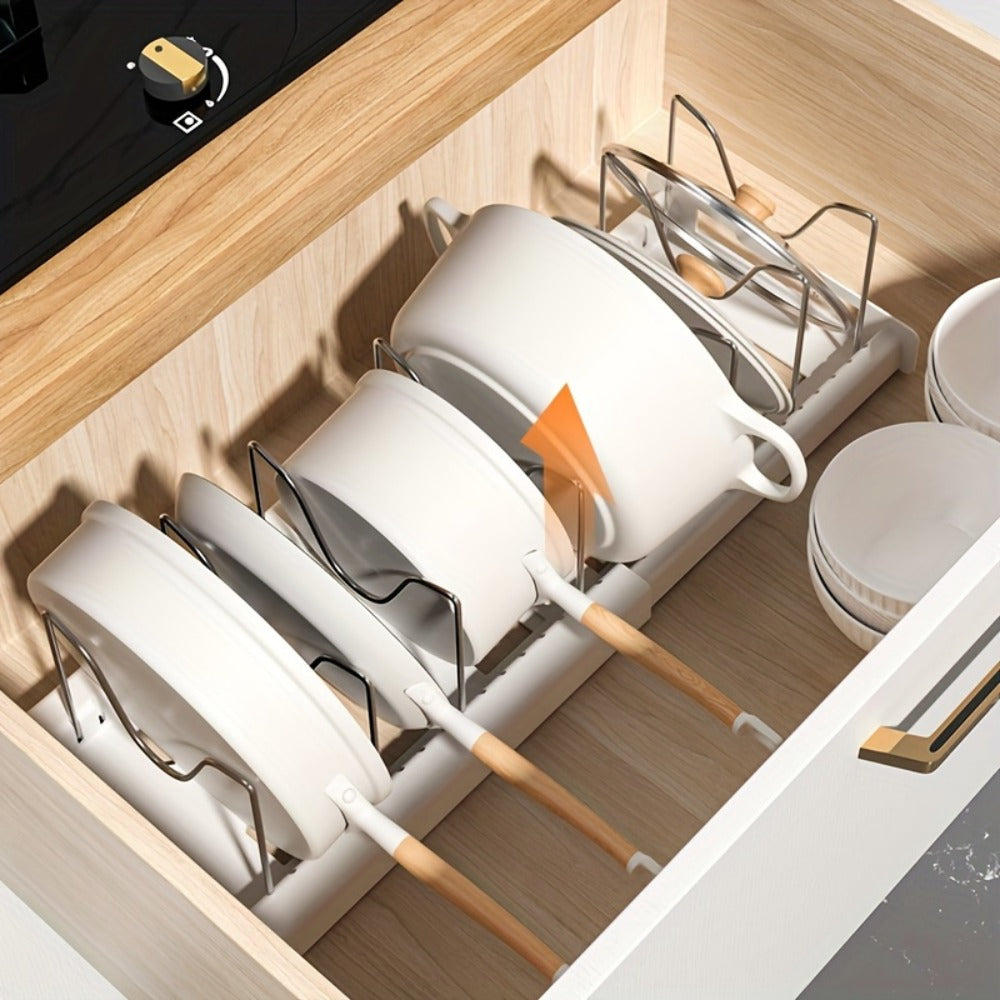 Pot Organizer with Adjustable Dividers Easy Storage Organization