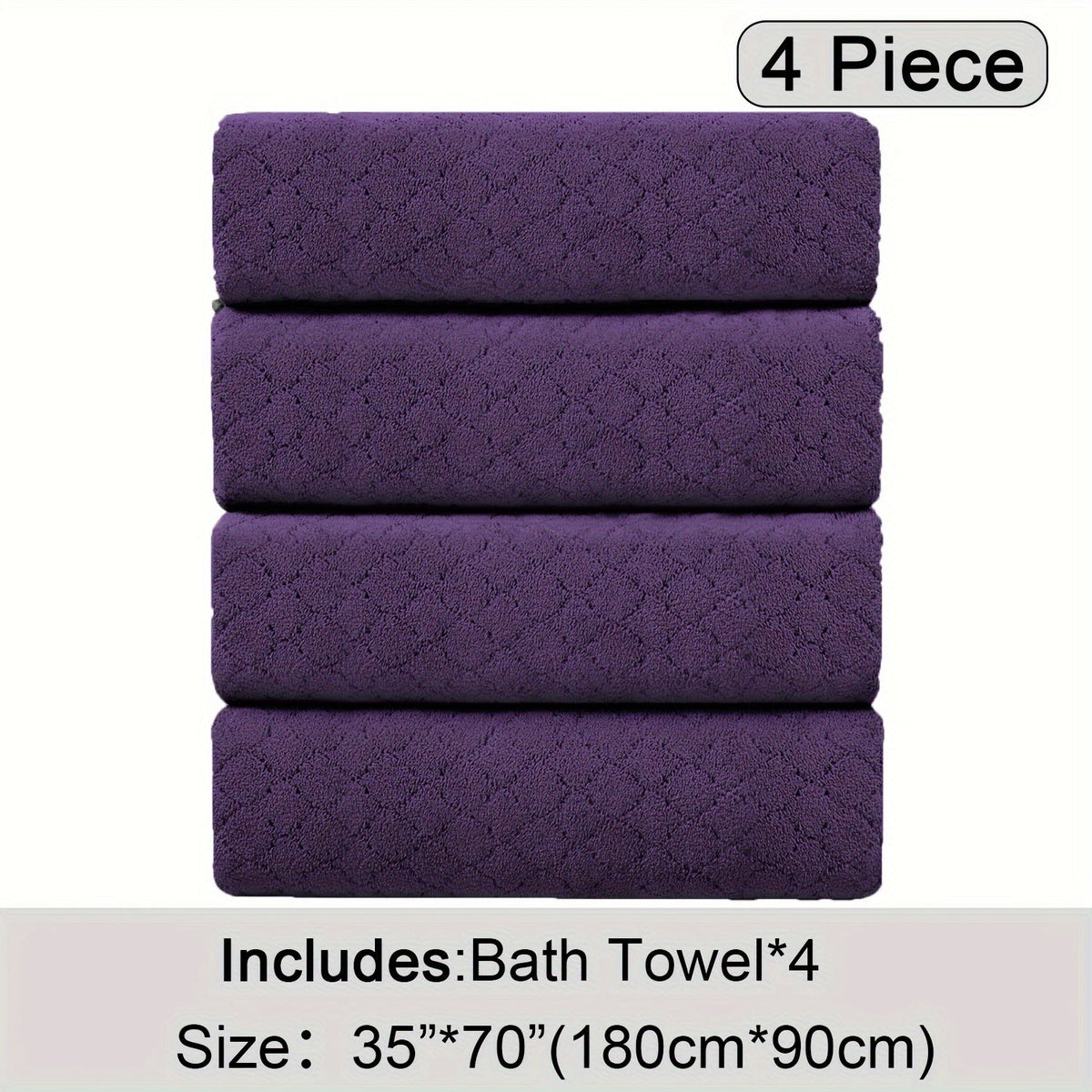 Oversized Bath Towel Set 4 Piece Diamond Pattern Microfiber - Ultra Soft Highly Absorbent Quick Dry | 10 Colors | Blue Green Black Gray Navy Orchid Brown Purple White Turquoise | Bathroom Hotel Gym Gift