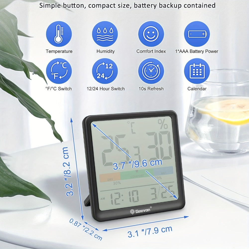 Digital Indoor Thermometer Hygrometer with Clock and Calendar for Home Office