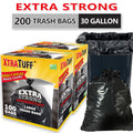 Trash Bags: 30 Gallon 200 Count, Black Large Garbage Bags, Ultra Strong Leak-Proof, 113.5L Heavy Duty Bags for Kitchen, Industrial