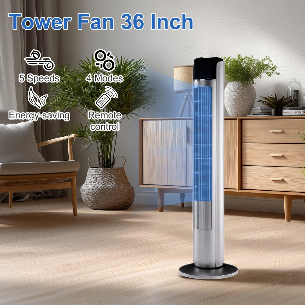 Bladeless Tower Fan with Remote Control and 12-Hour Timer for Home