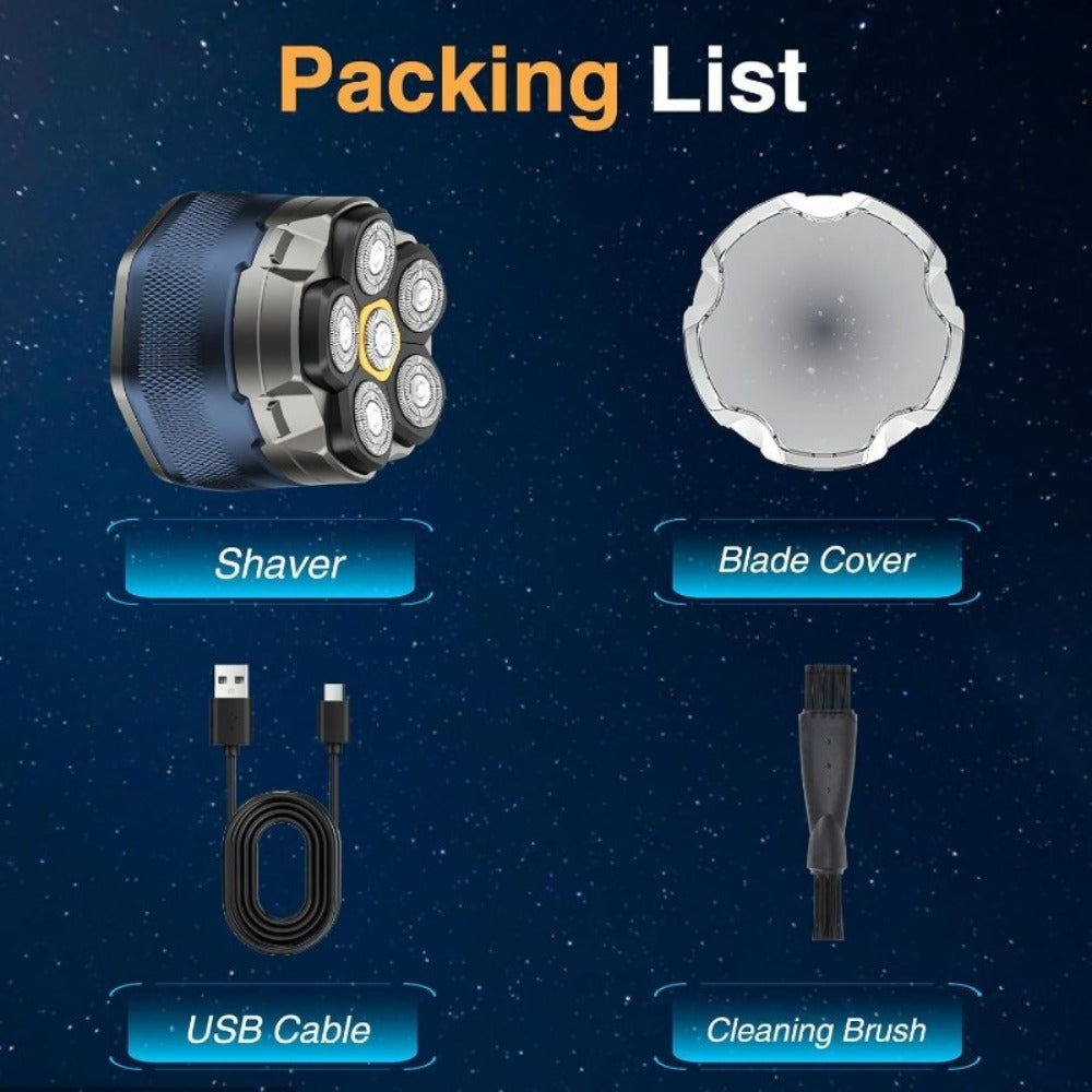 Head Shaver (6-Blade 1400mAh) for Bald Men in a USB-C Rechargeable Electric Razor Design with LED Display