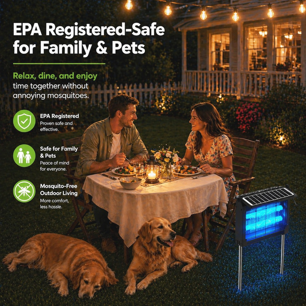 Bug Zapper, Solar Outdoor 4500V Electric Mosquito Killer, IPX4 Waterproof Insect Trap for Patio