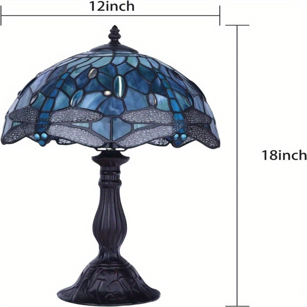 Table Lamp, Colorful Art Glass Shade, 18-Inch LED Night Light for Bedroom Nightstand Living Room Reading Desk Home Decor