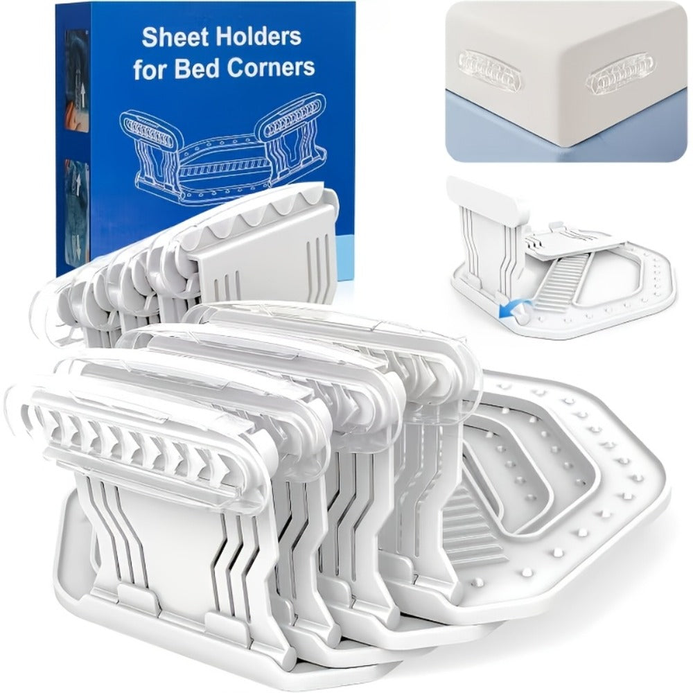 Bed Sheet Holder Straps – Heavy-Duty Mattress Sheet Grippers, No More Loose Bedding, Universal Fit for All Mattress Depths & Sheet Styles, Easy One-Time Installation, White & Gray