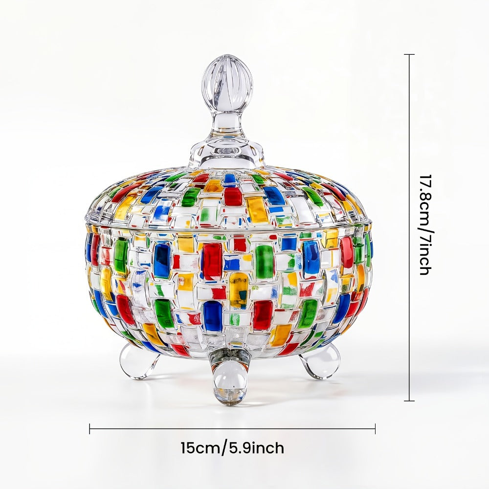 Crystal Glass Candy Dish with Lid and Tongs for Family and Friends