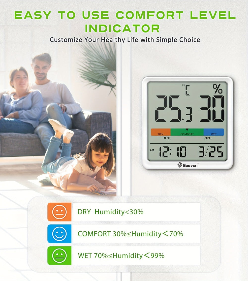 Digital Indoor Thermometer Hygrometer with Clock and Calendar for Home Office