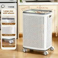 Wheeled Laundry Hamper Large Foldable with Dividers & Dust-Proof Lid – 360° Breathable Mesh Basket on Wheels, Reinforced Steel Base, Portable Clothes Organizer for Bedroom, Bathroom & Dorm