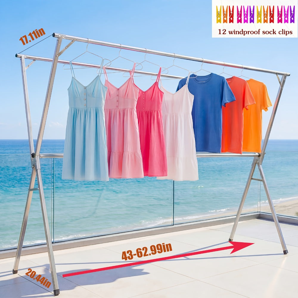 Laundry Drying Rack, Freestanding Stainless Steel Clothes Airer with Folding Frame for Home and Patio