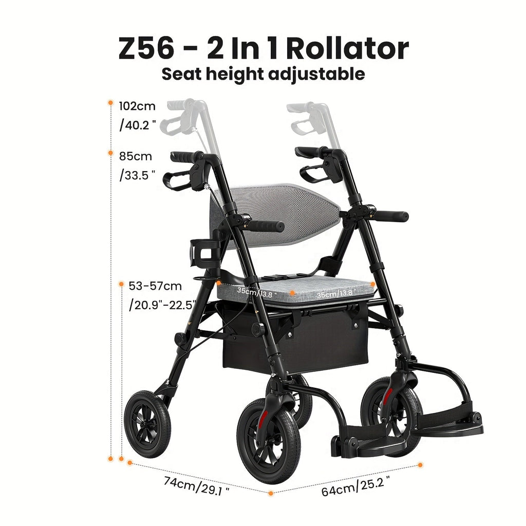 Rollator Walkers For Seniors with Ergonomic Backrest and Dual Adjustable Height