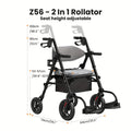 Rollator Walkers For Seniors with Ergonomic Backrest and Dual Adjustable Height