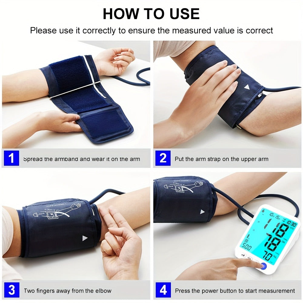 Upper Arm Blood Pressure Monitor with Large LED Backlit Screen for 2 Users