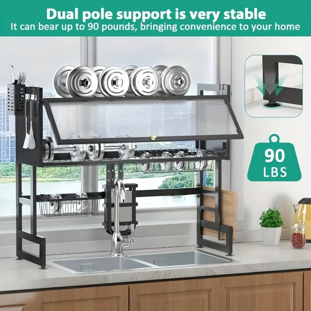 Dish Drying Rack, Multi-Layer Kitchen Countertop Organizer, Dust-Free Drainer for Plates Bowls Utensils