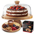 Cake Stand with Acrylic Dome Lid – Acacia Wood Serving Platter 2-in-1 Round Shatterproof Dessert Display Tray for Cheese Charcuterie Fruit Veggie Chips Party Table Centerpiece Holiday Gift