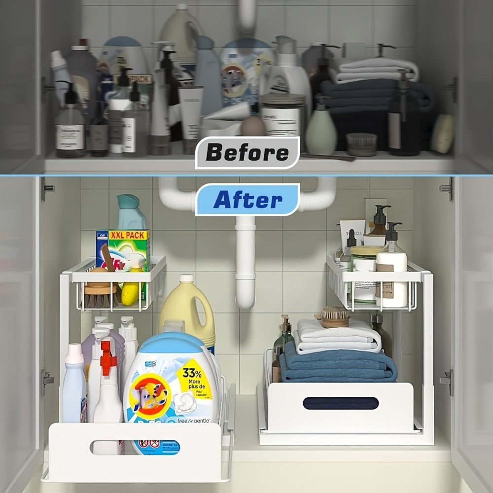 L-Shaped Sliding Drawer Organizer Heavy-Duty Under Sink Storage Rack, Garage & Workshop, Cabinet Organizers