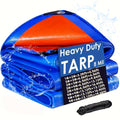 Heavy Duty Tarp Waterproof UV Resistant Tarpaulin – Thickened PE Double-Sided Blue Orange Rainproof Sun Shade Cover with Grommets & Rope for Outdoor Camping Garden Vehicle Boat Protection
