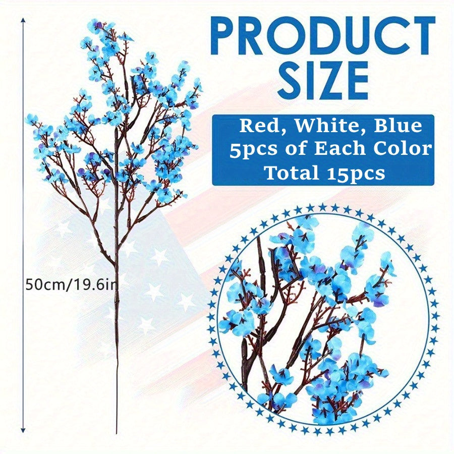 Artificial Flowers 4th of July Patriotic – 15pcs Real Touch Fake Flowers for Independence Day Home Decor, Floral Arrangements, Table Centerpieces & Holiday Decoration