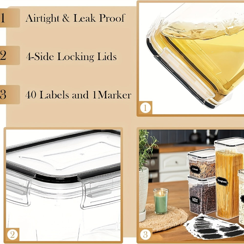 Airtight Food Storage Containers, 32 Plastic Containers and 32 Airtight Snap Lids with Reusable Labels for Pantry Organization
