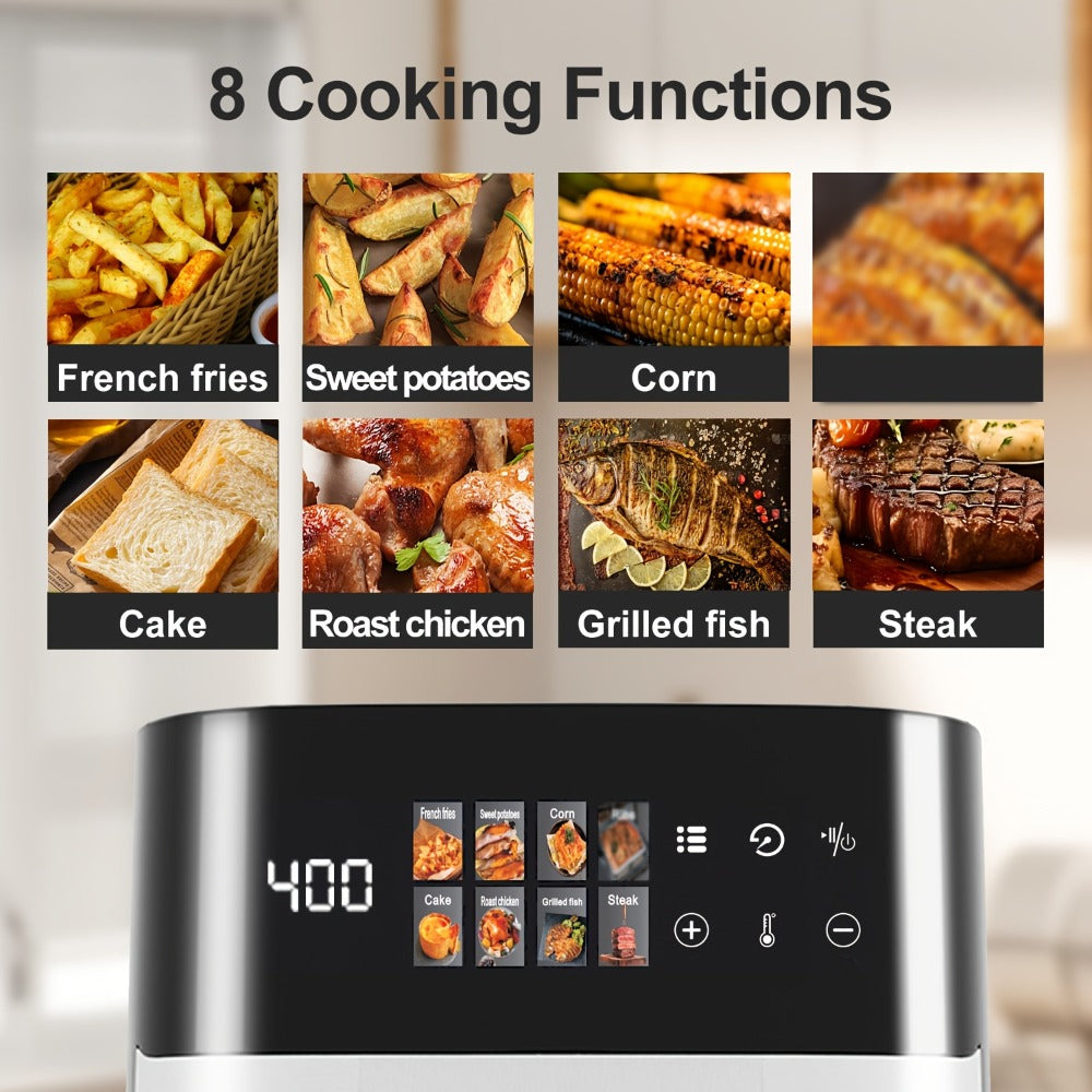 Air Fryer 6QT Multi Function LED Digital Touchscreen Visible Window Oil Free Non-Stick Basket Warm Broil Toast Bake Air Fry Easy Clean Countertop Healthy Cooking Black