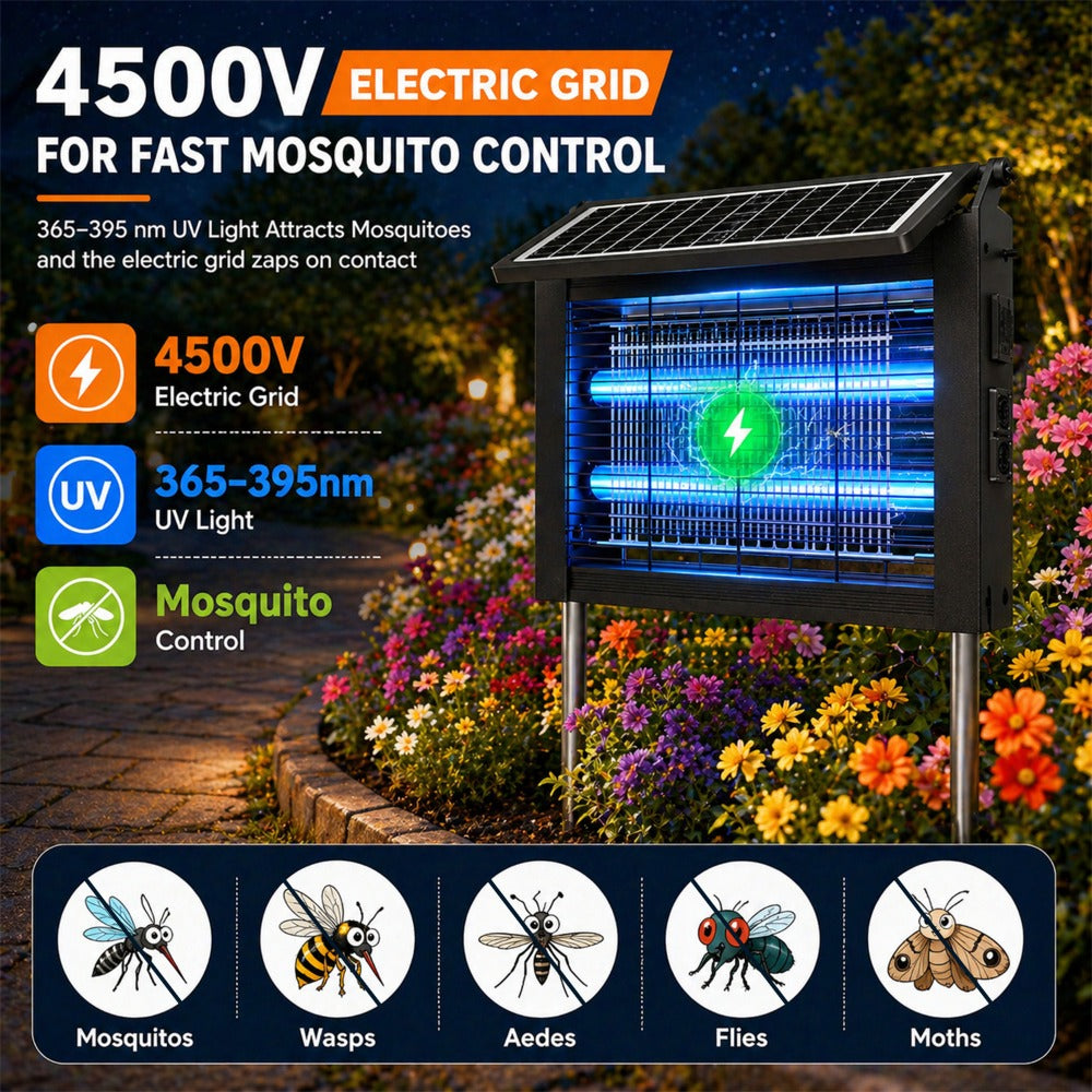 Bug Zapper, Solar Outdoor 4500V Electric Mosquito Killer, IPX4 Waterproof Insect Trap for Patio