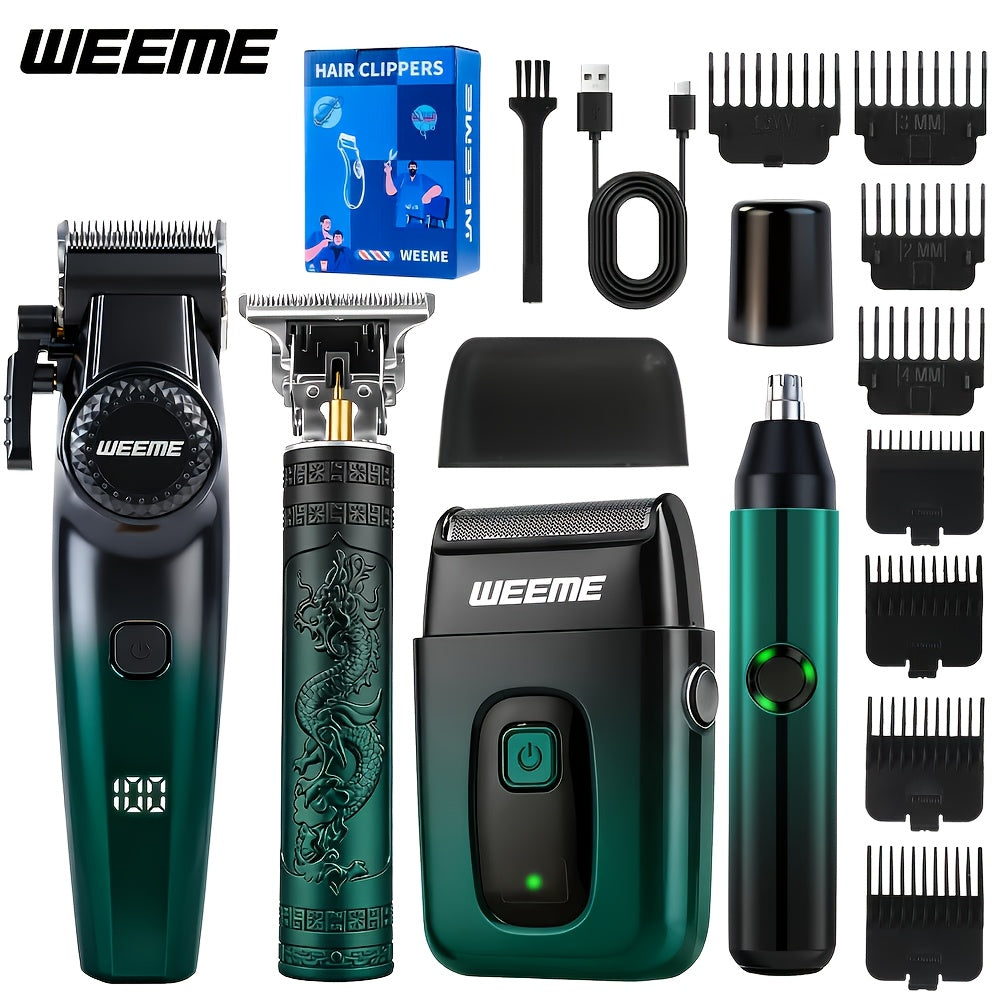 Men's Grooming Gift Box Set – Dragon & Phoenix Design, 2/4pcs Kit with Shaver, Hair Clipper, Nose Hair Remover & T9 Detail Trimmer for Shaving, Hair Cutting & Nose Hair Removal