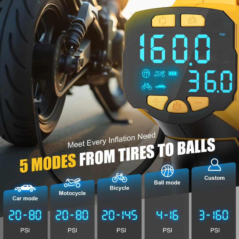 Tire Inflator, Cordless 160PSI Portable Air Compressor Compatible, DeWalt 20V / 18V Battery Digital Pressure Gauge