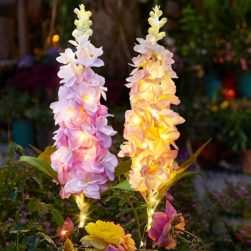 Solar Garden Lights, 2 Pack 27 Inch Delphinium Flower Stake Lights, Waterproof Solar Yard Lights for Patio