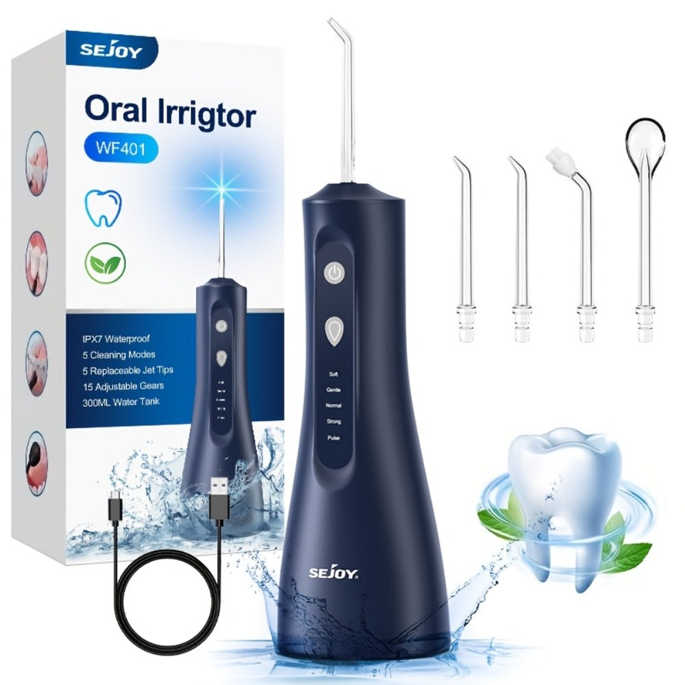 Water Flosser Electric Oral Irrigator 9 Replaceable Nozzles 350mL Tank 20-Day Battery 360° Rotatable Tip Intelligent Pressure Control Deep Teeth Gum Cleaning