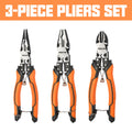 Pliers Set 9-in-1 Multi-Function Industrial Grade, 8.5" Lineman Pliers, 8.5" Long Nose Pliers, 8" Diagonal Side Cutters, CRV Steel TPR Handle Wire Stripper Crimper Cutter for Electrical & Auto Repair