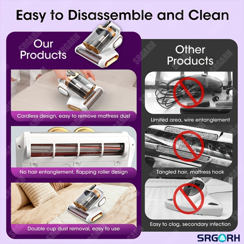 Mattress Vacuum with Cleaner 16Kpa UV Light and 80000 RPM Sonic Technology