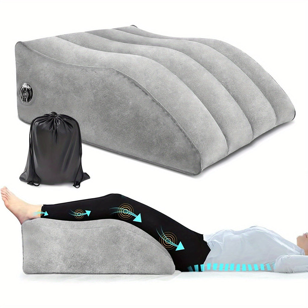 Inflatable Leg Elevation Pillow for Sleeping – Wedge Knee Support Cushion for Swelling Relief, Ergonomic Leg Raise Pillow for Bed, Travel & Camping, Lightweight & Portable, Gray