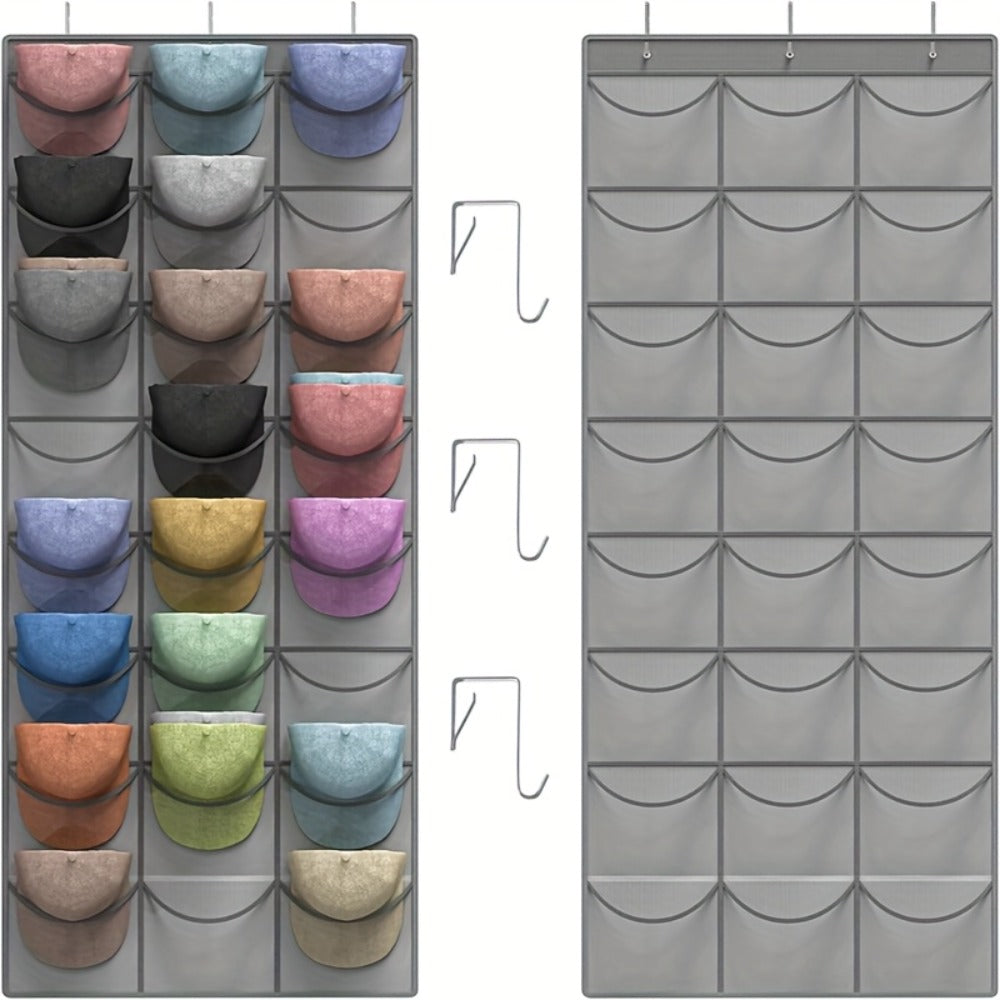 Hat Organizer, Baseball Cap Rack, Large Clear Pockets and 3 Hooks for Hat Storage Protection and Display in Closet