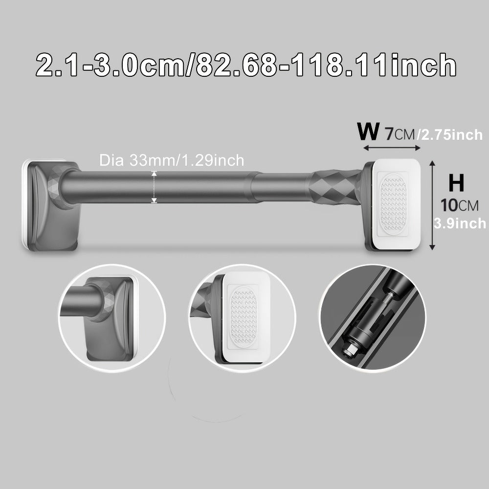 Curtain Rod, 33mm Steel Telescopic Tension Rod with Adjustable Length and No-Drill Installation for Large Windows