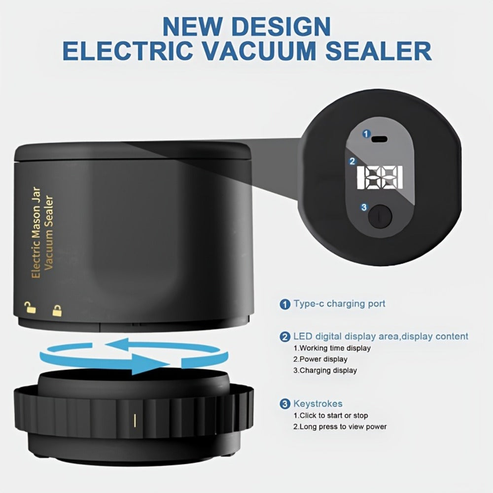 Electric Mason Jar Sealer One-Touch Vacuum Seal with Regular Mouth Lids