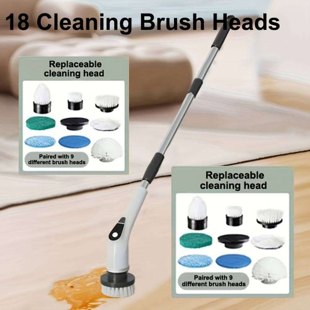 Scrubber with 9 Interchangeable Brush Heads 5 Speed Settings and 3 Extendable Handles