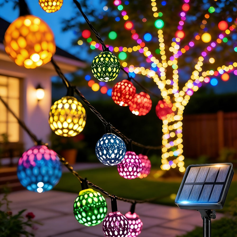 Solar String Lights Outdoor with 8 Modes and Boho Garden Lights for Patio