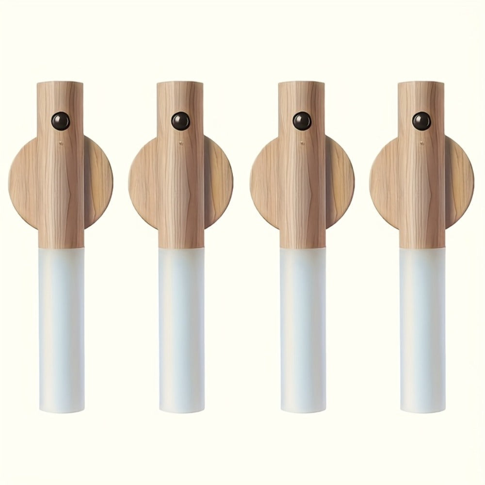 Motion Night Light, Rechargeable LED IPX4 Waterproof Wood Grain & Walnut Under Cabinet Step Lamp for Staircase