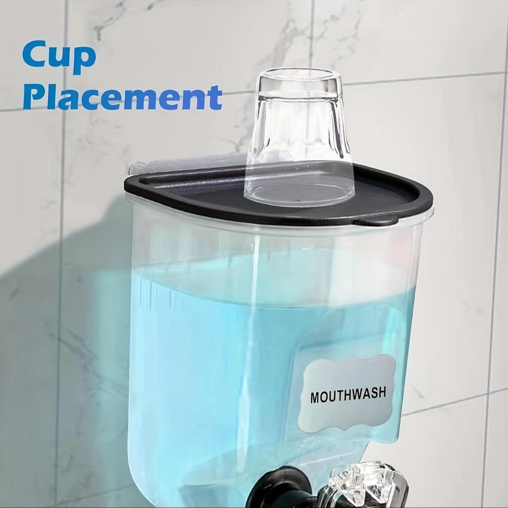 Mouthwash Dispenser with Wall Mounted 2-Pack 21 oz Plastic Container and Space Saving Bathroom Organizer for Countertop Storage