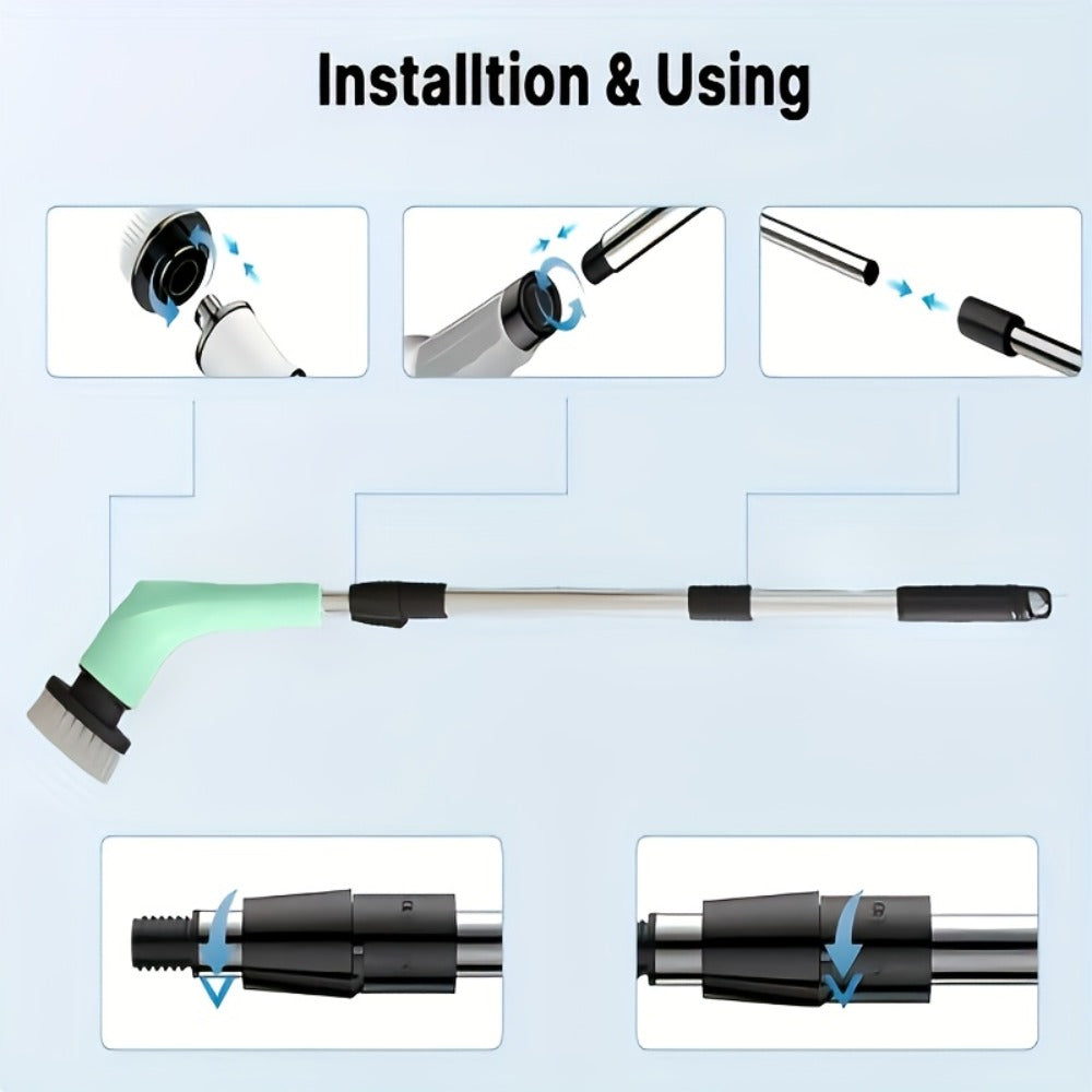Scrubber with 9 Interchangeable Brush Heads 5 Speed Settings and 3 Extendable Handles