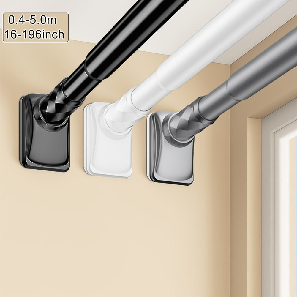 Curtain Rod, 33mm Steel Telescopic Tension Rod with Adjustable Length and No-Drill Installation for Large Windows