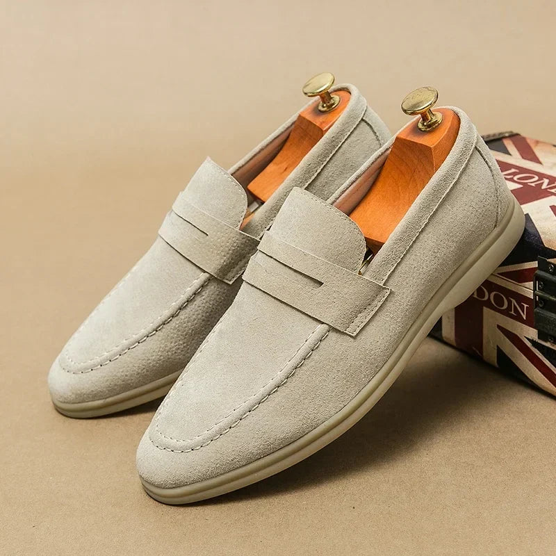 Men's Luxury Beige Suede Loafers | Soft Sole Business Moccasins Slip-On