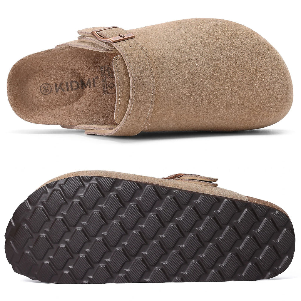 Crestar Women's Suede Clogs with Arch Support – Cork Footbed Leather Mules