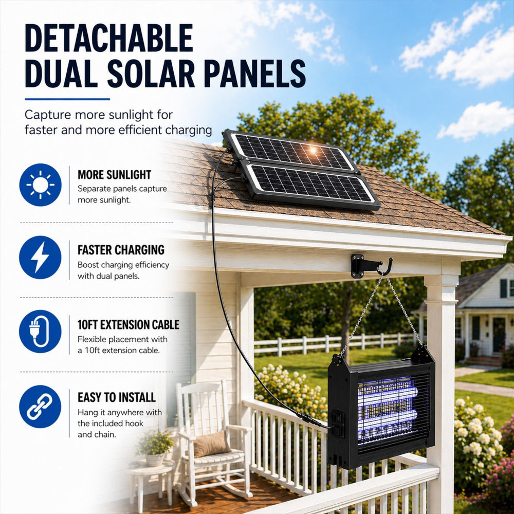 Bug Zapper, Solar Outdoor 4500V Electric Mosquito Killer, IPX4 Waterproof Insect Trap for Patio