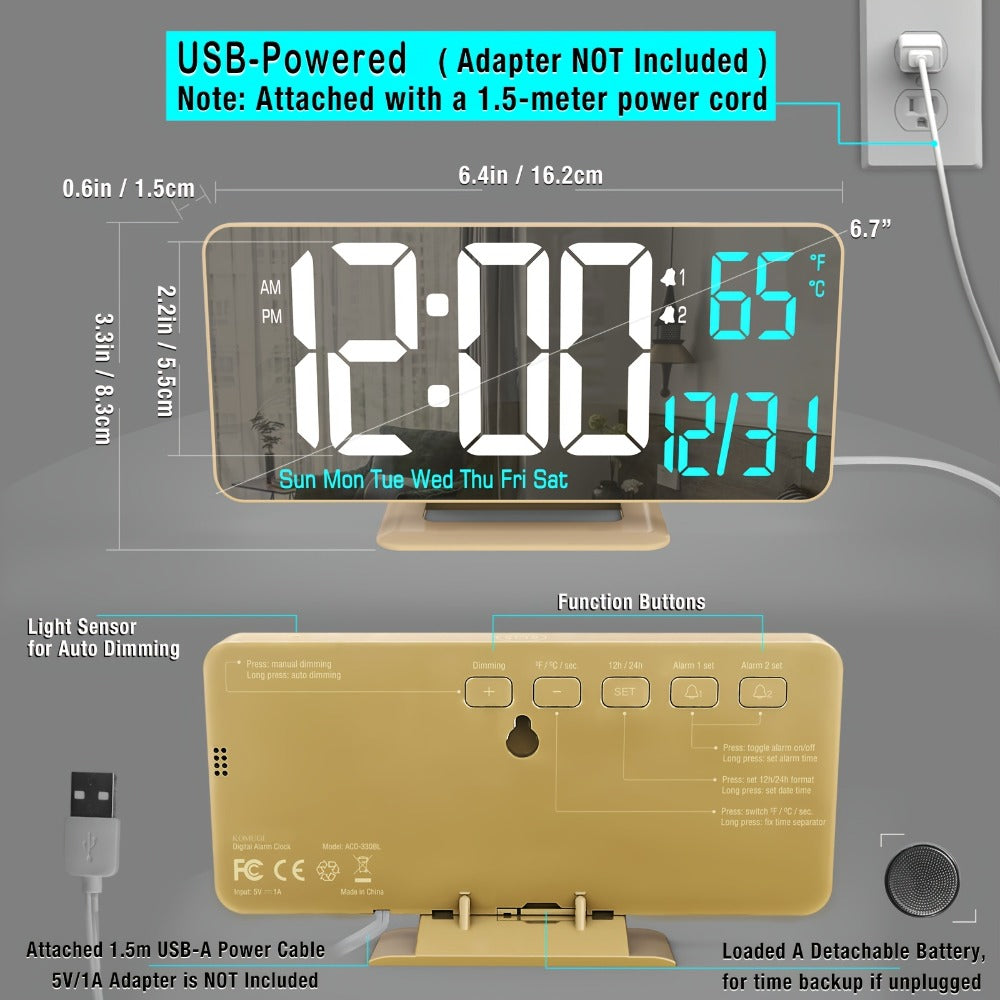 Alarm Clock with Dual Alarm and Dimmable LED Display for Bedroom