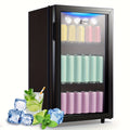 Beverage Refrigerator with Glass Door, Mini Drink Cooler Fridge with Blue LED Light, 3 Adjustable Shelves & R600a Compressor – 1.7 or 3.5 Cu Ft Freestanding Bar Fridge for Home, Office, Dorm and Bar