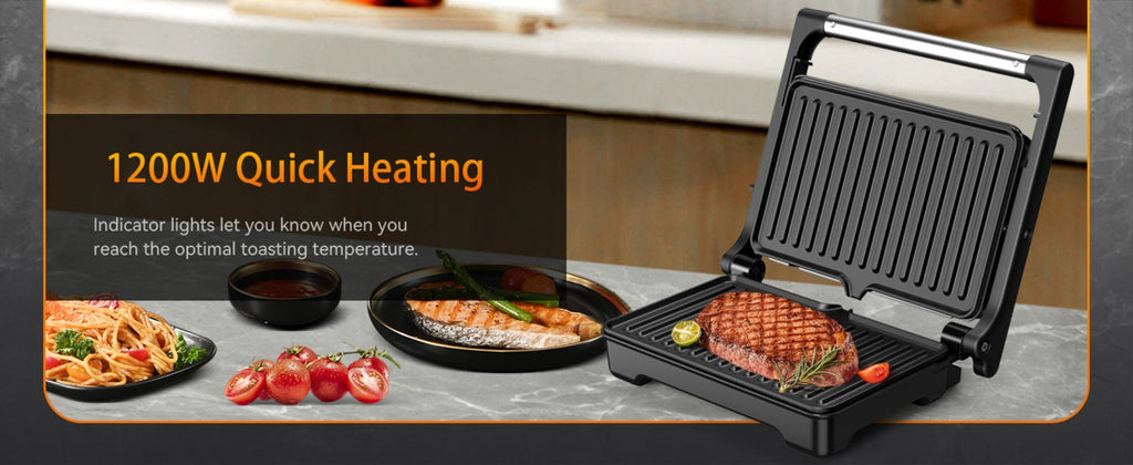 Sandwich Maker with Indicator Lights for Sandwiches Steaks Waffles