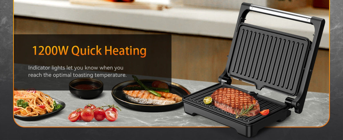 Sandwich Maker with Indicator Lights for Sandwiches Steaks Waffles